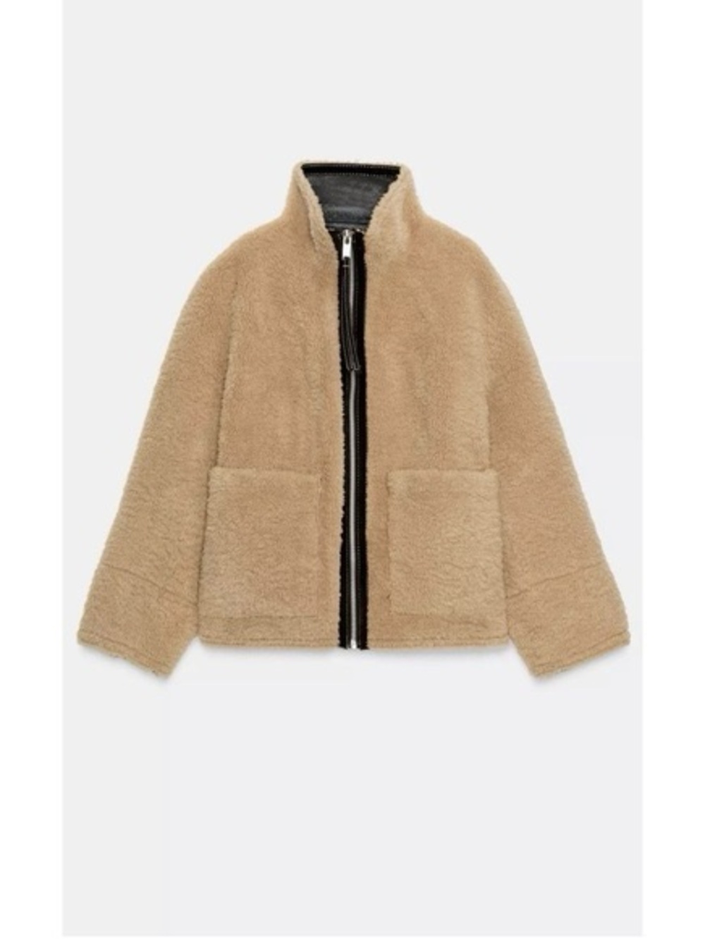 Zara Teddy Faux-Sherpa Puffer Jacket - Camel